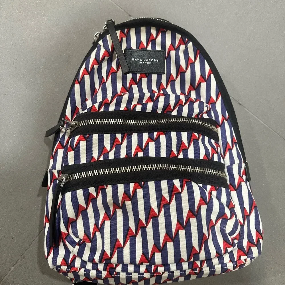 Marc Jacobs white, red and blue canvas backpack